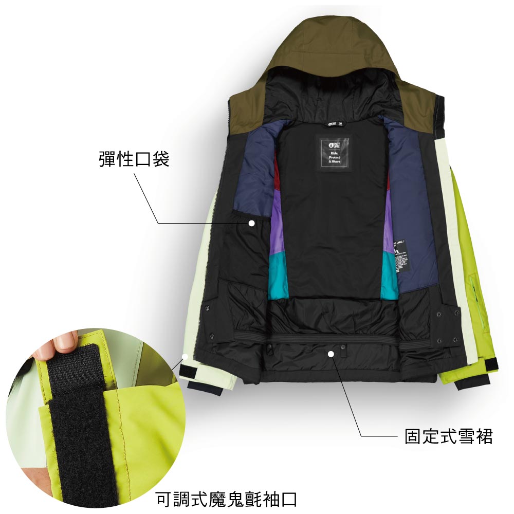 彈性口袋& Share可調式魔鬼氈袖口固定式雪裙