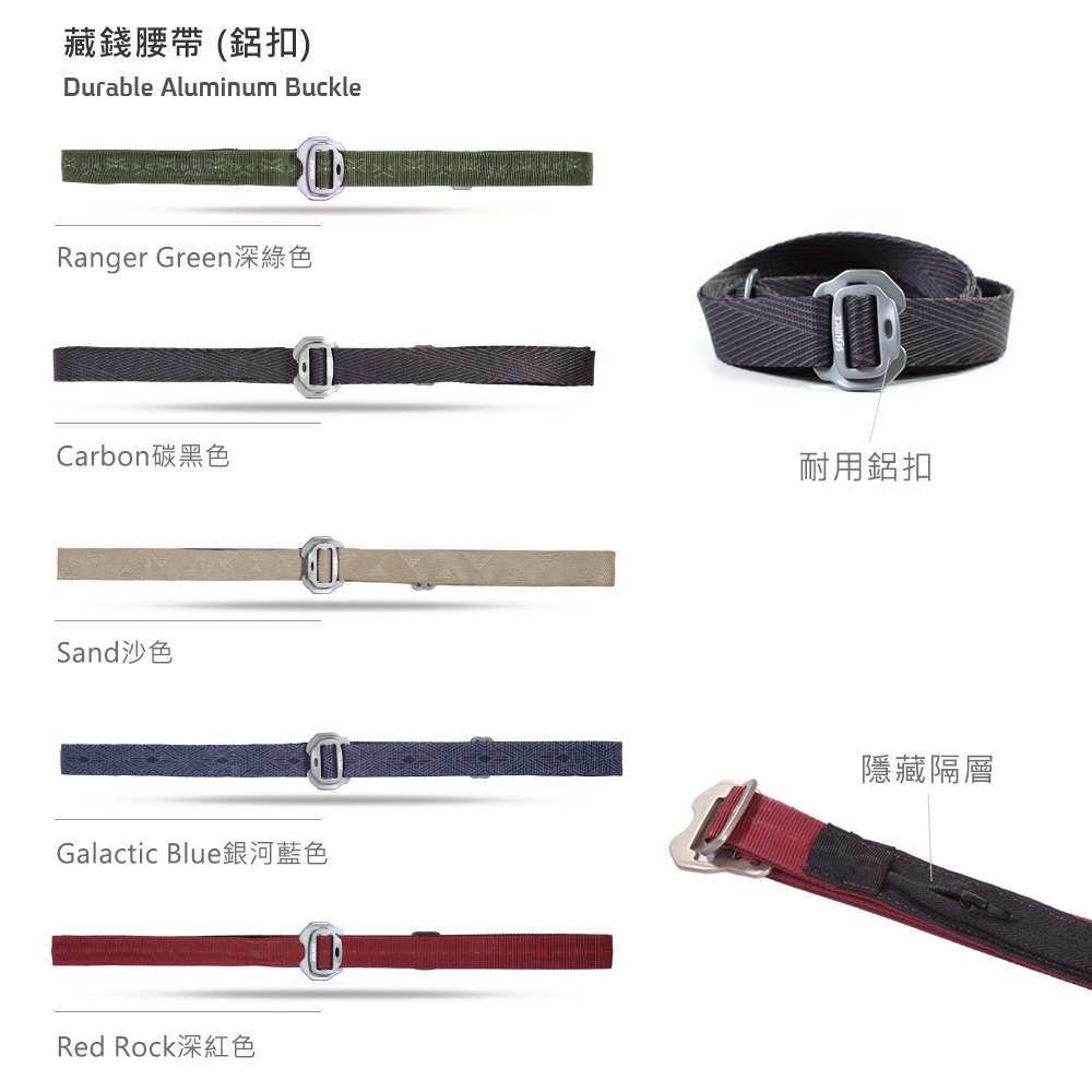 藏錢腰帶 (Durable Aluminum BuckleRanger Green深綠色Carbon碳黑色Sand沙色耐用鋁扣Galactic Blue銀河藍色隱藏隔層Red Rock深紅色