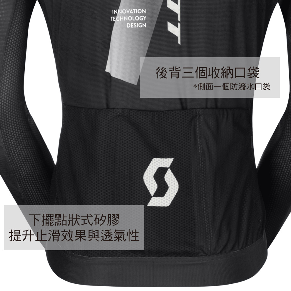 INNOVATIONTECHNOLOGYDESIGN後背三個收納口袋*側面一個防潑水口袋下擺點狀式矽膠提升止滑效果與透氣性