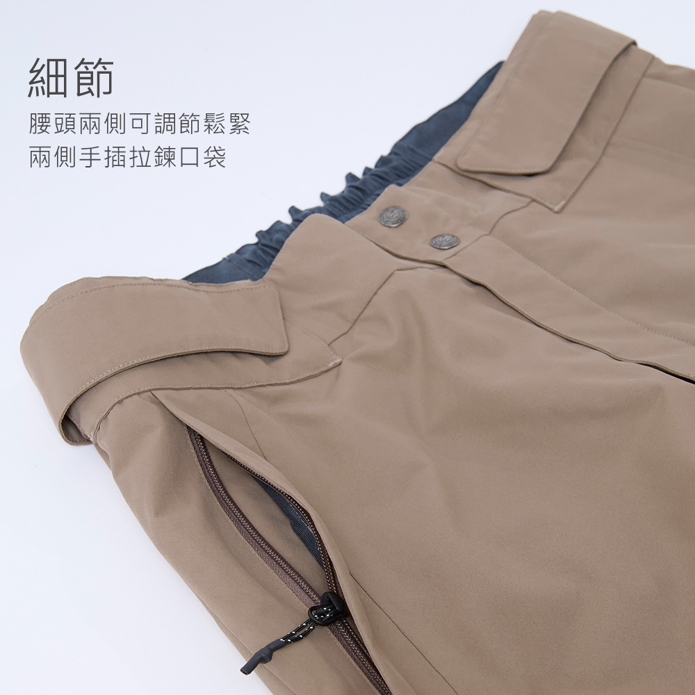 細節腰頭兩側可調節鬆緊兩側手插拉鍊口袋