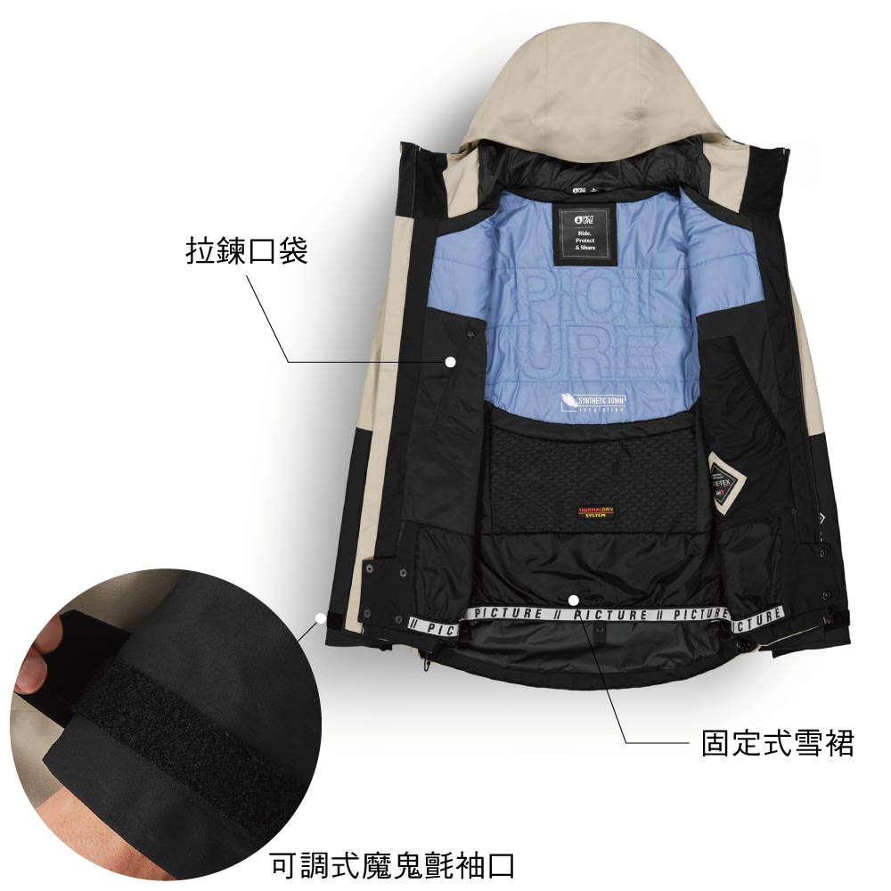 拉鍊口袋 URESYNTHETIC  P  RICTURE II PICTUREICTURE可調式魔鬼氈袖口固定式雪裙