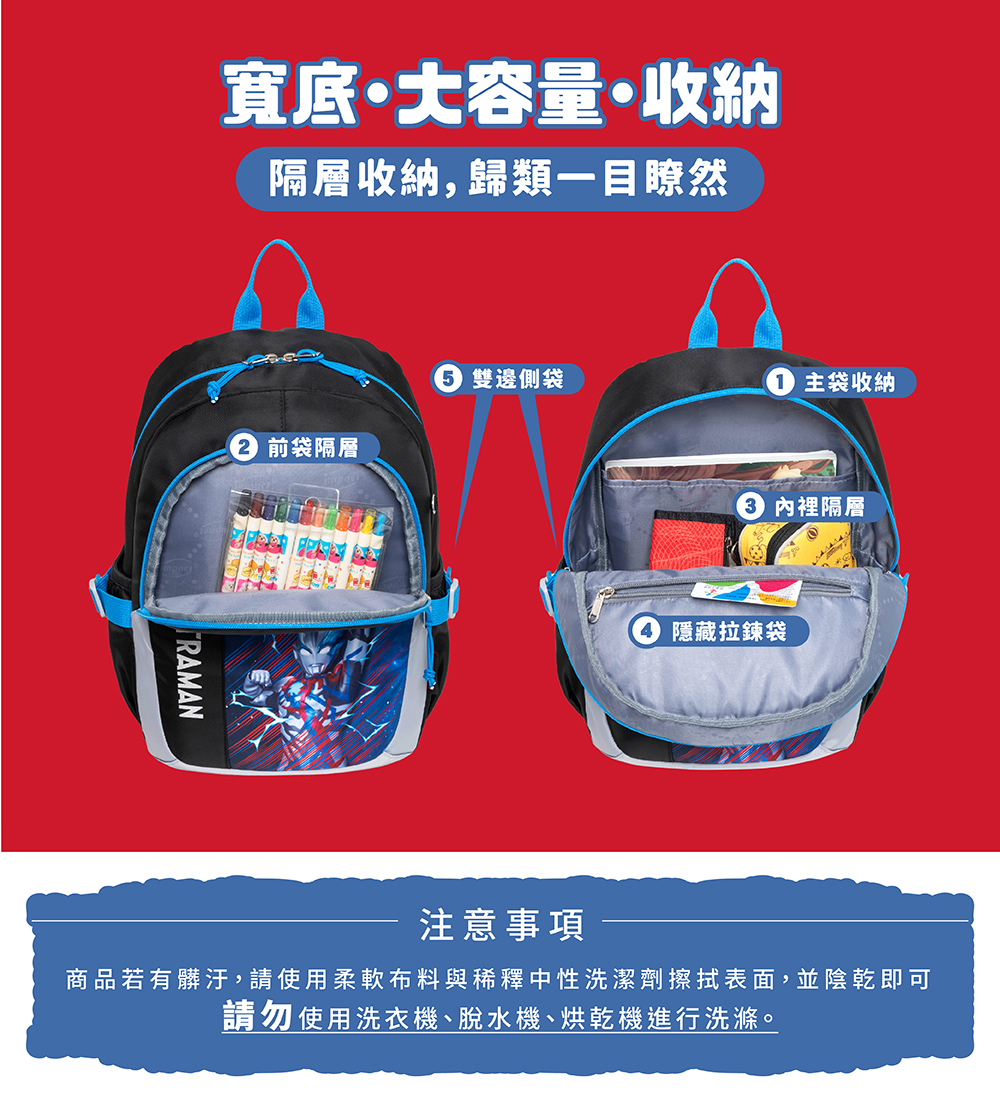 寬底·大容量·收納隔層收納,歸類一目瞭然雙邊側袋主袋收納 袋隔層 裡隔層隱藏拉鍊袋注意事項商品若有髒汙,請使用柔軟布料與稀釋中性洗潔劑擦拭表面,並陰乾即可請勿使用洗衣機、脫水機、烘乾機進行洗滌。