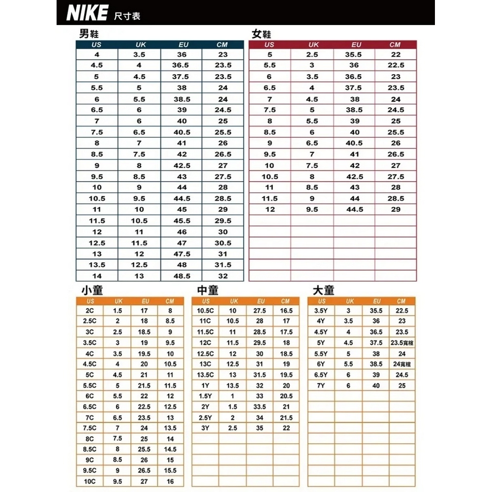 IKE 尺寸表女鞋USUKEUCMUSUKEUCM4362353224323.55.5336254.537.523.563.536.5235.5538246.5437.523.565.532474.538246.563924.57.55324.576402585.539257.56.540.525.58.564025.587412696.540.5268.57.54226.574126.59842.527107.542278.54327.510.5842.527.51094428118.5432810.59.544.528.5194428.511104529129.544.529110.545.529.51212.511463011.54730.51213.51412.513N47.531「4831.548.532小童中童大童USUKEUCMUSUKEUCMUSUKEUCM1.517810.1027.516.53.5Y2188.511C10.528174Y2.518.5911.5C1128.517.54.5Y3.5C3199.511.529.5185Y4C3.519.51012.5C123018.55.5Y4.5C42010.513C12.531195C4.5211113.5C1331.519.56.5Y5.5C521.5 11.51Y13.532206Y35.5 22.5362336.537.5 23.523.5382438.5243924.540255.52212131.5Y1336.5C622.512.52Y1.533.5216.523.5132.5Y23421.572413.53Y2.535227.525148.5C825.514.58.526159.5C926.515.59.52716